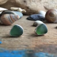 Green Sea Glass Stud Earrings