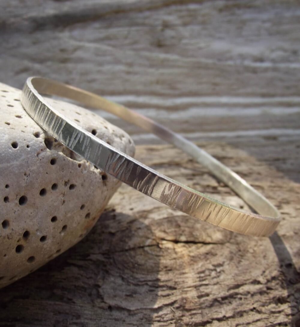 Recycled silver driftwood patterned bangle