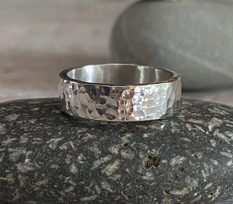 Shimmer recycled silver hammered ring