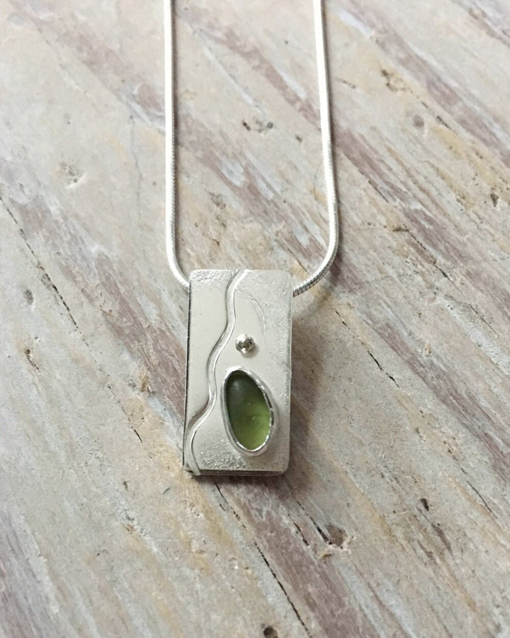 Ripples jade green sea glass pendant