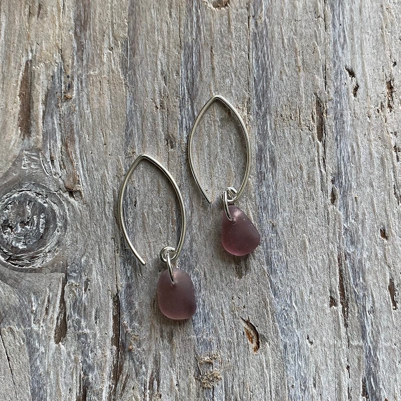 Grape sea glass earrings