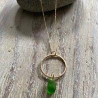 green sea glass gold circle pendant