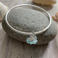 Sea foam seaglass cluster recycled silver bangle