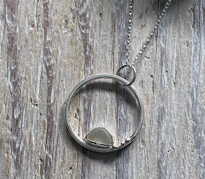 sea glass and golden pebbles pendant
