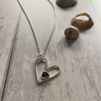 Blue Sea Glass Heart Pendant